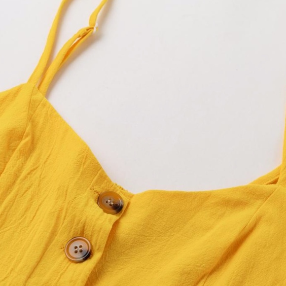 Yellow Buttoned Cami Fit and Flare Midi Dress - Picture 6 of 8